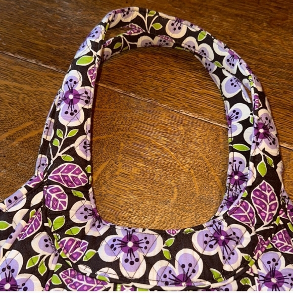 Vera Bradley Plum Petals Purple & Green Floral Quilt Semicircle Tote Bag Purse - Picture 6 of 6
